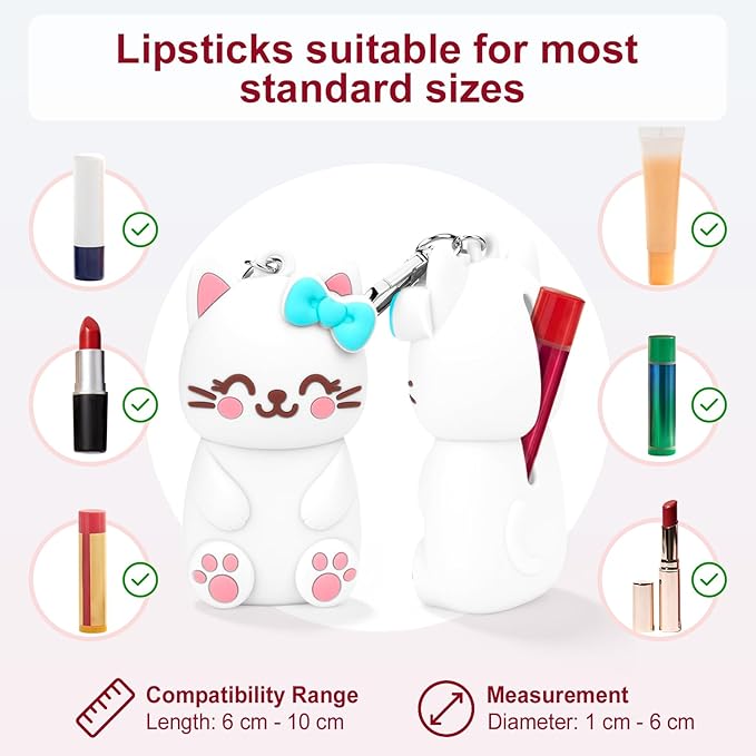 BrainKer Chapstick Holder Key Chain Cute Cartoon Design Lip Balm Holder Keychain Storage Bag Silicone Lip Gloss Holder Case