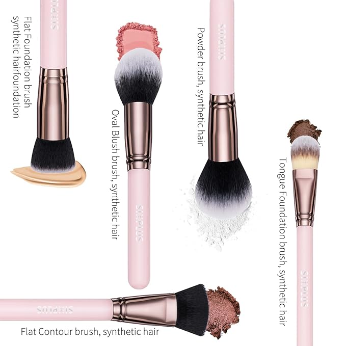 SIXPLUS Travel Makeup Brushes with Case, 15 Pcs Pink Makeup Brush Set Professional for Foundation Powder Concealer Eyeshadow Blush, Covers, Best Make Up Brush Kit Gift for Women Girlfriend Mom