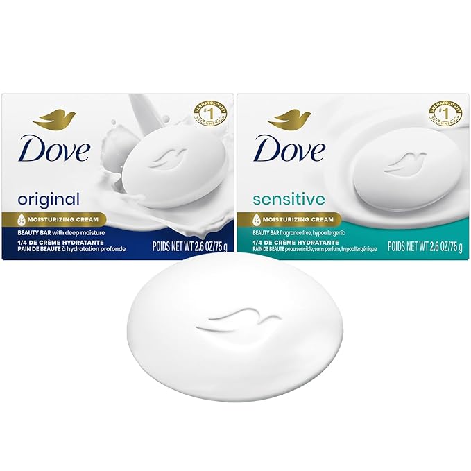 Dove Beauty Bar Sensitive & Original Variety 2-Pack – #1 Dermatologist Recommended Moisturizing Soap for Soft, Smooth Skin, 2.6 Oz Ea