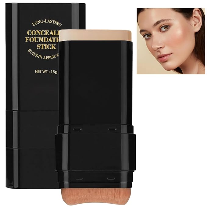 Foundation Stick, 2 in 1 Dual-Ended Long-Lasting Concealer Stick with Brush, Korean Waterproof Stick Foundation, Full Coverage Korean Foundation, Matte Finish for Face Makeup (03LIGHT)