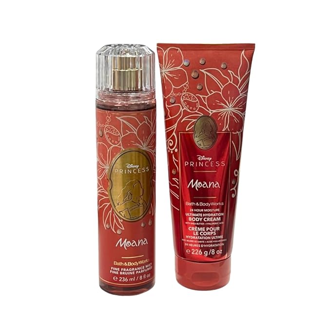 Bath & Body Works PRINCESS COLLECTION Fine Fragrance Mist & Ultimate Hydration Body Cream 2-piece Gift Set with a Bow for Holidays - Full Size – Limited Edition (Moana)