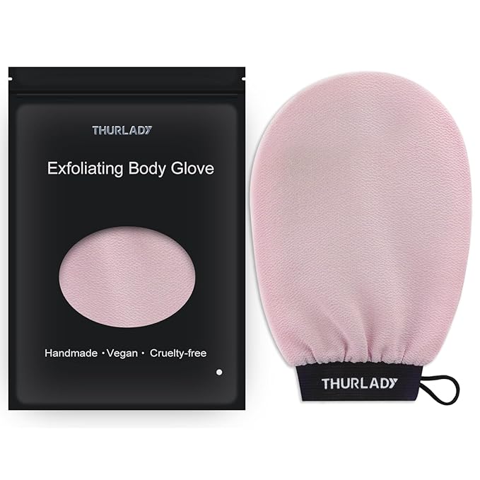 Exfoliating Glove, Korean Exfoliating Mitt Body Scrubber, Viscose Fiber Bath Shower Scrub Gloves, Dead Skin Remover for Body, Skin Care Tools for Smoother Skin, Self-Tan Prep & Removal, Pink
