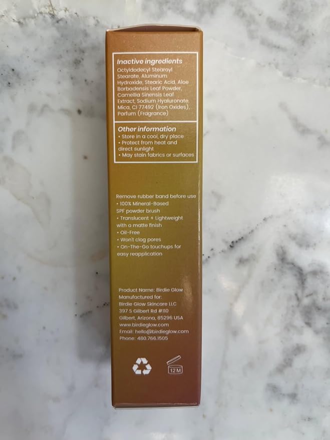 Birdie Glow Brush on SPF 50| Beach Essentials, Zinc Oxide Mineral Sunscreen Powder SPF, Face Sunblock, Brush On Sun Screen Protector for Face and Body, 0.20oz