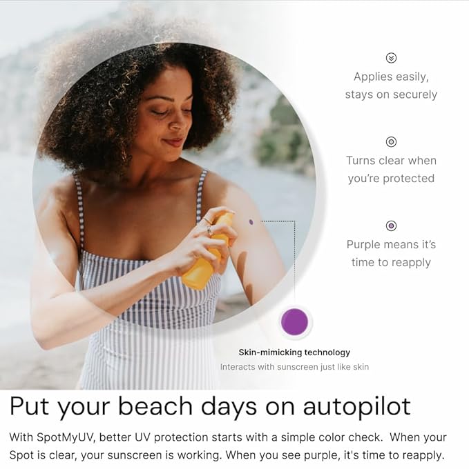 SpotMyUV UV Detection Stickers for Sunscreen with Patented Dermatrue SPF Sensing Technology, Know When to Reapply Sunscreen to Help Prevent Sunburn, 32 Count