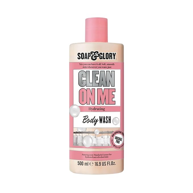 Soap & Glory Clean On Me Clarifying Body Wash for Women - Shower Gel for Dry Skin with Built-In Lotion - Moisturizing Body Soap for Soft, Hydrated Skin - Original Pink (16.9 fl oz)