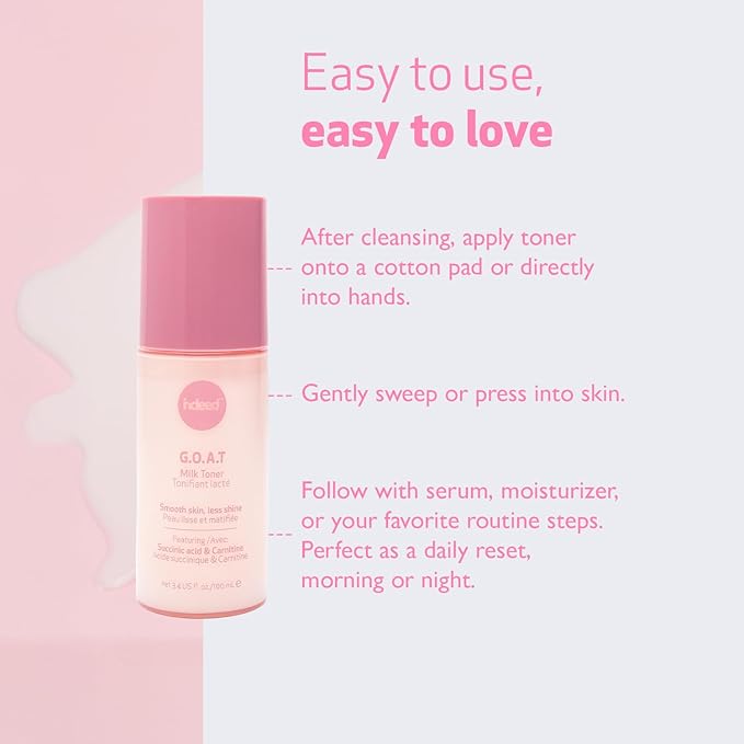 Indeed Labs G.O.A.T. Milk Toner | Pore Unclogging, Texture Refining, & Hydrating Toner for Face | with Carnitine & Succinic Acid for Sebum Control & Skin Barrier Support | For All Skin Types, (100 mL)