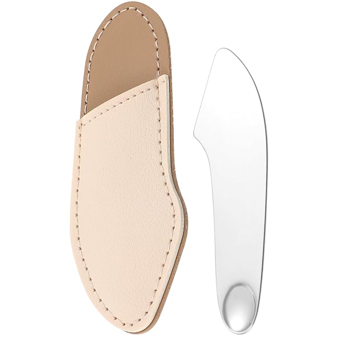 POPETPOP Makeup Spatula, 2-Way Foundation Spatula with Leather Case, Stainless Steel Skin Care Tool for Precise Application and Hygienic Makeup, Korean Cosmetic Tool