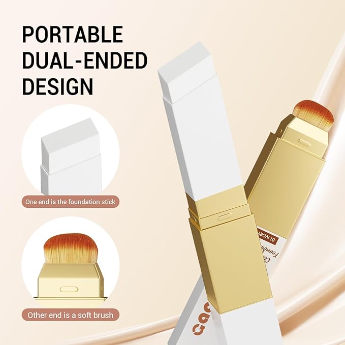 Blanc Cover Cream Stick, Korean Color-Changing Foundation Stick Full Coverage Base Concealer Makeup Dual-Ended with Detachable Brush for a Flawless Look (Natural)
