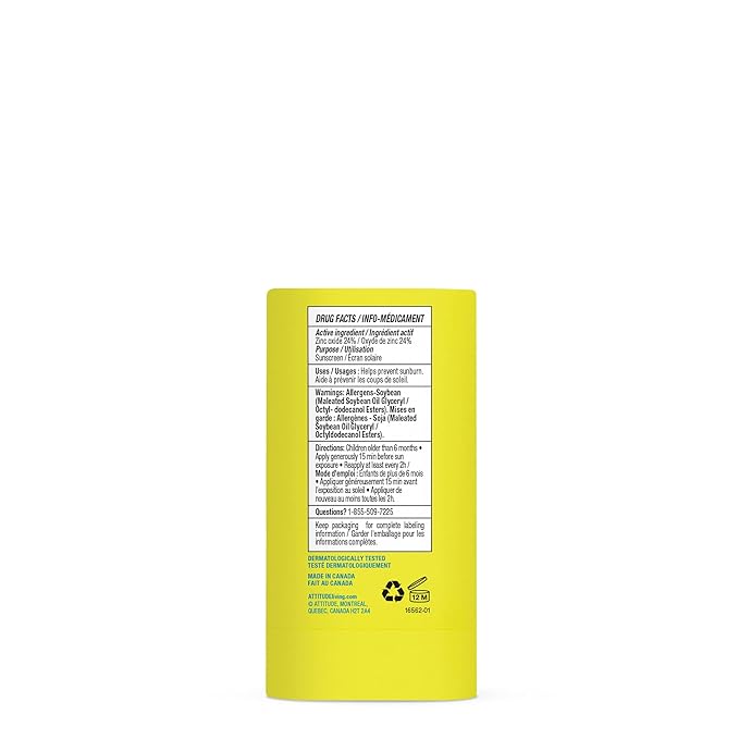 ATTITUDE Kids Mineral Sunscreen Face Stick SPF 50, Broad Spectrum Zinc Oxide, EWG Verified, Non-Nano, Gentle Lightweight Non-Greasy, Vegan, Unscented, 0.53 oz