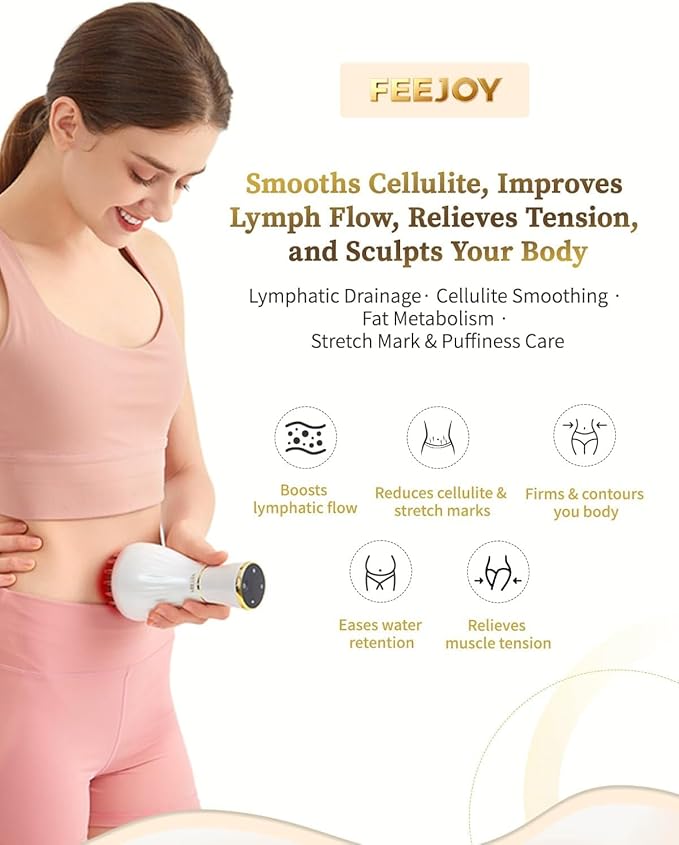 Lymphatic Drainage Massager & Massage Tool, Body Sculpting Machine & Fascia Blaster for Cellulite with Microcurrent, Light, Heat & Vibration, for Legs, Arms & Belly (White)