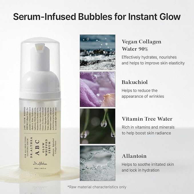 Dr.Althea ABC Glow Whipped Serum | Bubble Toner with Collagen & Vitamin Tea Wtater | Radiance-Boosting Toner for Instant Hydration & Makeup-Ready Finish | Vegan Korean Skincare, 3.38 Fl Oz
