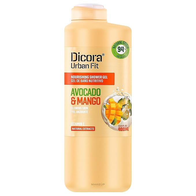 Dicora Urban Fit Nourishing Shower Gel - Extra Moisturizing Women and Mens Body Wash - Skin Protection with Vitamin E - Avocado and Mango - 13.5