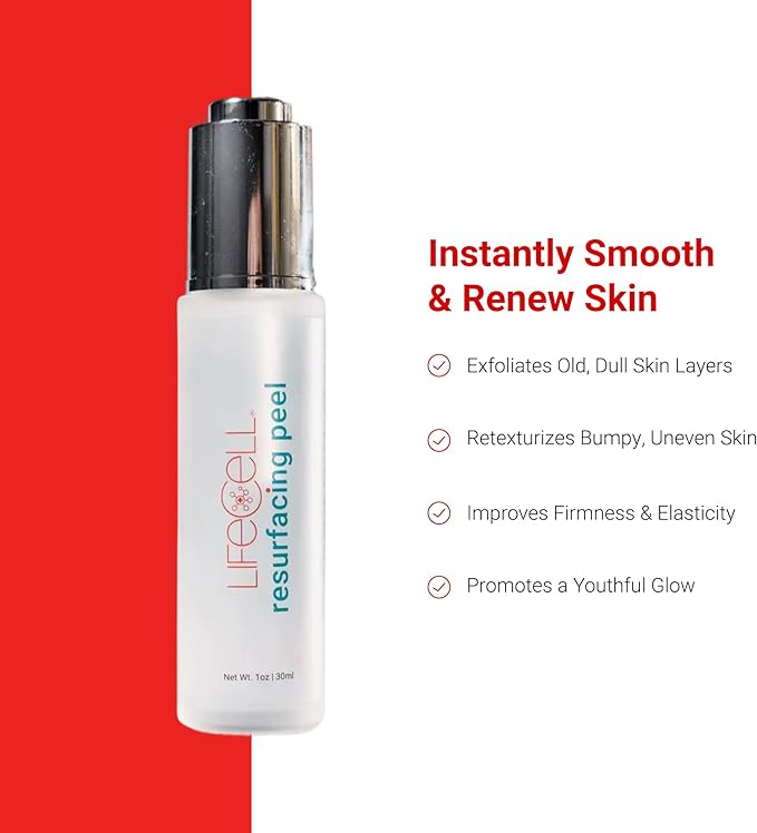 LifeCell Resurfacing Peel Overnight Liquid Exfoliant, Lactic and Glycolic Acid Toner for Body and Face - Exfoliating and Smoothing Skin Serum, Anti-Aging Skincare Peeling Treatment