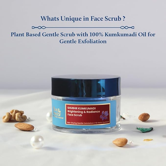 Blue Nectar Kumkumadi Gentle Exfoliating Face Scrub for Tan Removal and Blackheads (1.7 Oz) along with Natural Rose Face Toner for Glowing Skin & Pore Tightening(3.38Fl Oz)