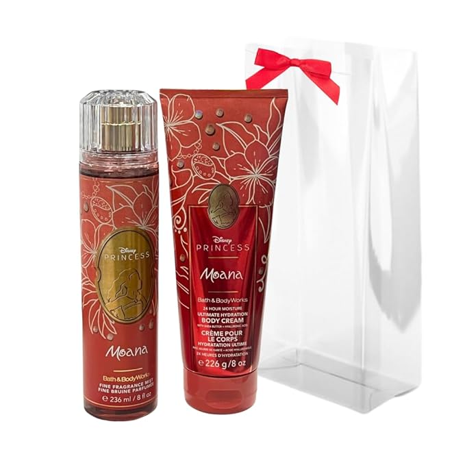 Bath & Body Works PRINCESS COLLECTION Fine Fragrance Mist & Ultimate Hydration Body Cream 2-piece Gift Set with a Bow for Holidays - Full Size – Limited Edition (Moana)