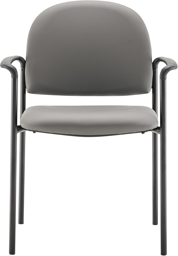 Flash Furniture Tiffany Side Reception Chair with Armrests, Stackable Vinyl Waiting Room Chair for Commercial or Residential Use, Gray