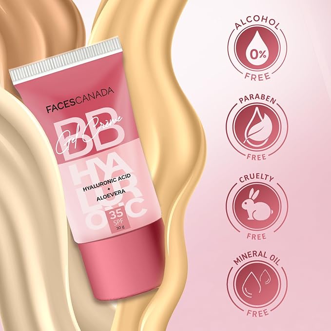 FACESCANADA SPF 35 BB Cream with Hyaluronic Acid & Aloe Vera | Hydrating Lightweight Makeup Base | Sheer Coverage Skin Tint for Even Looking Tone | Natural Finish Daily Face Makeup | 1.06 Oz (30g)