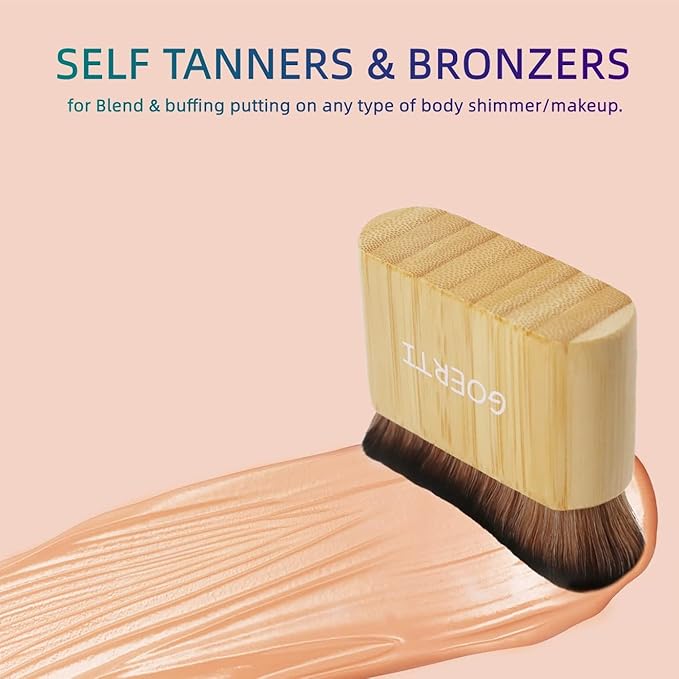 Tanning Brush for Self Tan GOERTI Fake Tan Body Brush Kabuki Foundation Brush for Face Body Blending Makeup Brush for Self Tan, Bronzer, Shimmer, Concealer or Highlighter, With Protective Case