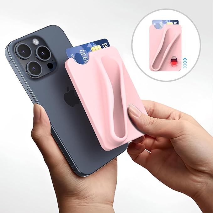 DOB SECHS Silicone Lip Holder with Card Holder Compatible with Lipstick Lip Glaze Phone Case Back Stick On Holder for iPhone and Android Smartphones （Pink, Small）