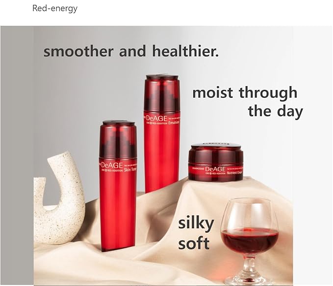 CHARMZONE DeAge Red Addition Korean Skincare Set of 3 – Anti-Aging Red Wine Face Care with Toning Water, Emulsion & Cream – Hydrating, Nourishing, Gift-Ready (10.98 fl. oz)