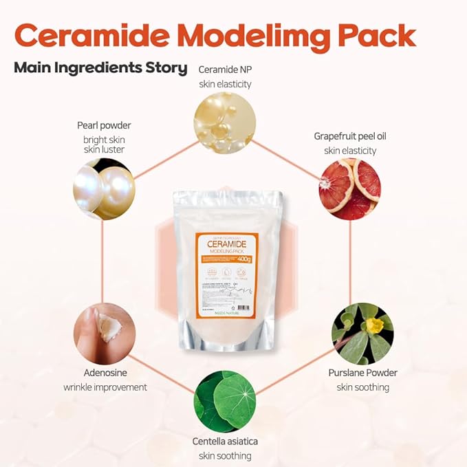 Modeling Mask with Ceramide for Face – NEEDS NATURE | Moisturizing & Barrier Repair Peel-Off Rubber Mask | Korean Skincare | Home Spa Treatment | 400g Powder Pack with Mixing Tools