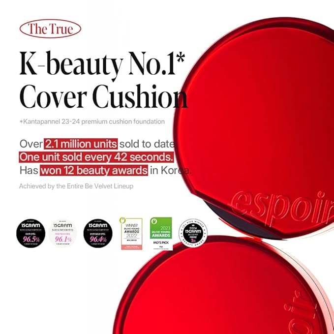 Espoir NEW Be Velvet Cushion Foundation #23.5 Fair Olive | Quick and Easy Coverage with Long-lasting Color by Zero Oxidation, Velvety Smooth Finish & Lightweight Formula, Vegan, Korean Makeup, 0.46 oz