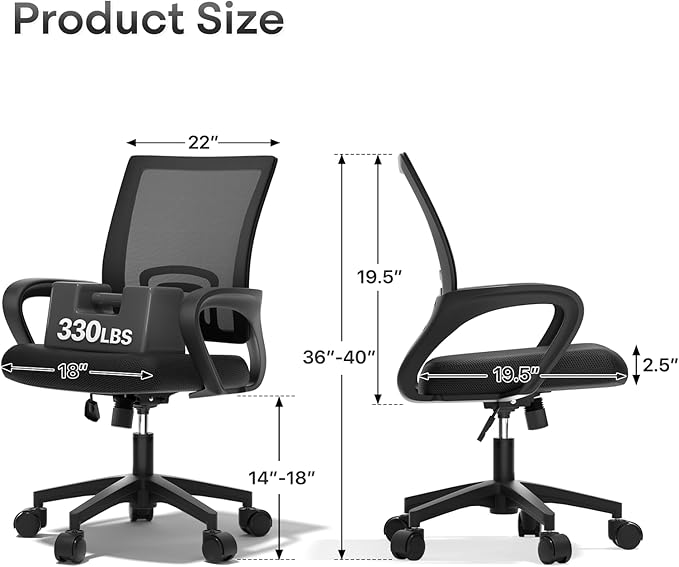Ergonomic Office Chair 2P - 330Lbs, Breathable Mesh Computer Desk Chair with Lumbar Support & Armrest, Rolling Swivel Adjustable Tilt Lock for Home Office/Gaming, Bedroom Study