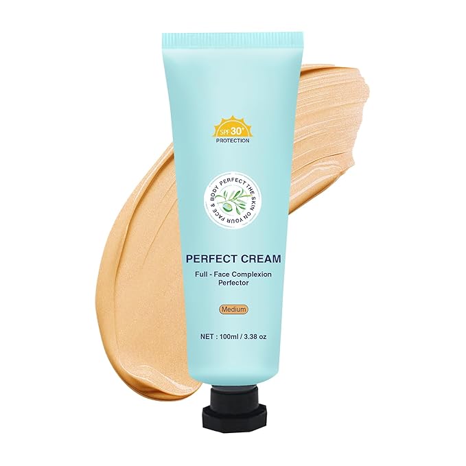 Skin Tint CC Cream Foundation with SPF 30,All-Over Complexion Perfector Shimmery Moisturizer,Concealer & Full Coverage Makeup,Waterproof & Transfer-Resistant,12H Wear for Flawless Complexion (Medium)