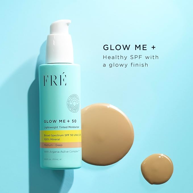 FRÉ Glow Me Tinted SPF 50 Facial Moisturizer (Medium - Deep) – 3-in-1 tinted mineral SPF 50 moisturizer, Made with 100% non-nano zinc oxide