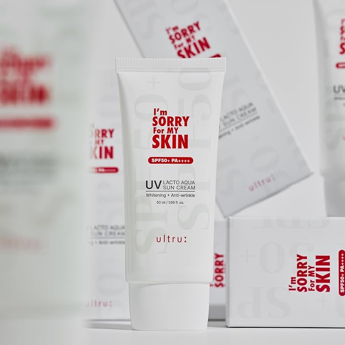 I'M SORRY FOR MY SKIN Lacto Aqua Sun Cream SPF50, Korean Skincare Moisturizing Sunscreen for Face & Body, Light Texture, Does Not Leave White Marks, Suitable for Black Girls, Travel Size 1.69 fl oz
