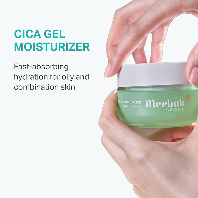 Meebak Cica Gel Face Moisturizer | Lightweight Hydrating Water Cream with Hyaluronic Acid & Vegan Collagen | Fast-Absorbing, Cooling Gel for All-Day Hydration & Glass Skin | Korean Skin Care