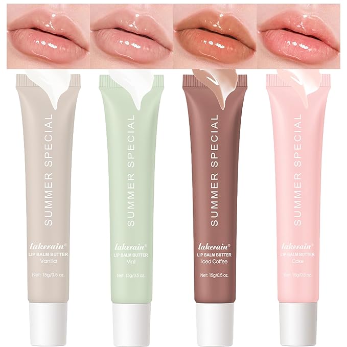 4 PCS Lip Glossy Butter Nourishing Balm,Lightweight,Non-Sticky,Long-lasting Lip Care Set
