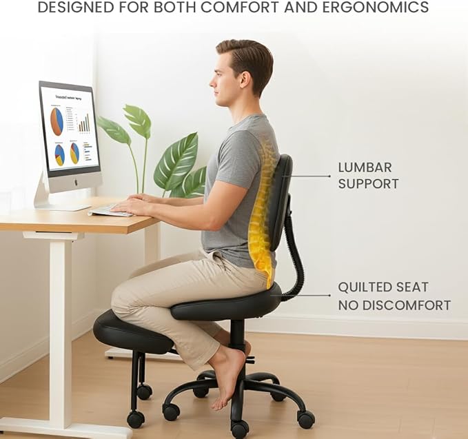 Cross Legged Office Chair Meditation ADHD Yoga Chair for Adults with Ergonomic Back Support Cushioned Seat and Leg Rest for Criss Cross Sitting Kneeling Fidgeting Height Adjustable 360° Swivel