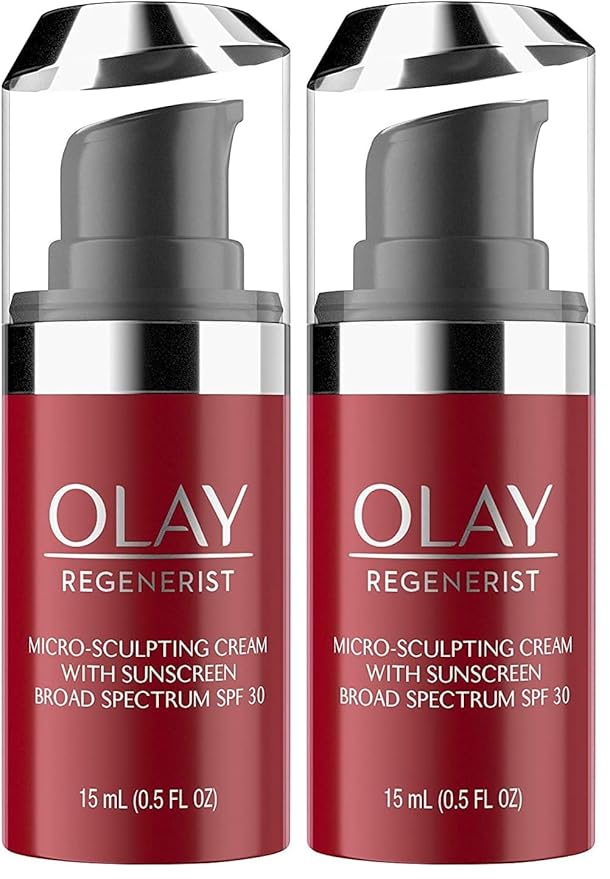 Olay Regenerist Micro-Sculpting Cream Face Moisturizer with Sunscreen,SPF 30,Trial Size 0.5 oz,(Pack of 2)
