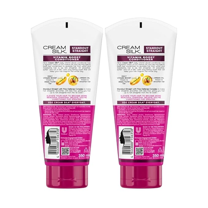 Lot of 2 Cream Silk Conditioner Standout Straight for Straighter Hair Creamsilk 180ml