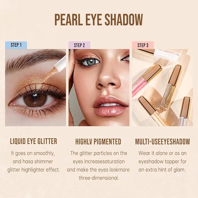 Liquid Glitter Eyeshadow Set, Korean Shimmer Eye Makeup, Waterproof Powder Formula, Quick-Drying, Long Lasting, 0.17 Oz (05#, 1PCS)