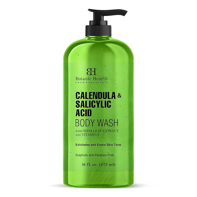 Botanic Hearth Calendula & Salicylic Acid Body Wash – Exfoliating Shower Gel with Neem Leaf Extract & Vitamin E, Clarifying Cleanser, Sulfate & Paraben Free – 16 fl oz