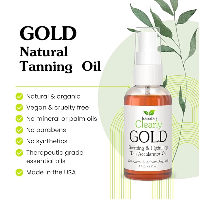 Isabella's Clearly GOLD Sun Tan Accelerator – Natural Tanning & Bronzing Oil for Face and Body with Carrot Seed, Coconut & Olive Oils – Indoor & Outdoor – Made in USA (4 Oz)