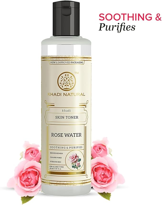 Khadi Natural Rose Water Skin Toner, Soothing & Purifies, All Skin Types, 210ml