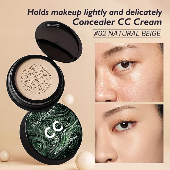 Air Cushion CC Cream Foundation Makeup, BB Cream Makeup, Color Correcting CC Cream, Tattoo Cover Up Makeup, Natural Full Coverage Foundation, Moisturizing Concealer Brighten,Even Skin Tone #02