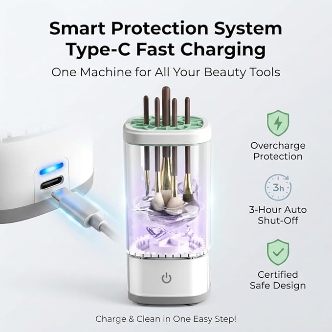 3-in-1 Automatic Makeup Brush Cleaner and Dryer, Electric Makeup Brush Washer Machine with Warm Air Drying, 10000RPM Deep Cleaning, One Button Brush Cleaner for Makeup Brushes Beauty Sponges