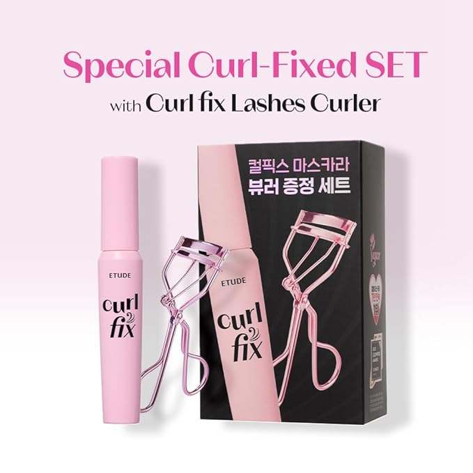 ETUDE Curl Fix Mascara & Eyelash Curler SET #1 Black New | A curl fix mascara that keeps fine eyelashes powerfully curled up for 24 hours by ETUDE's own Curl 24H Technology | K-beauty