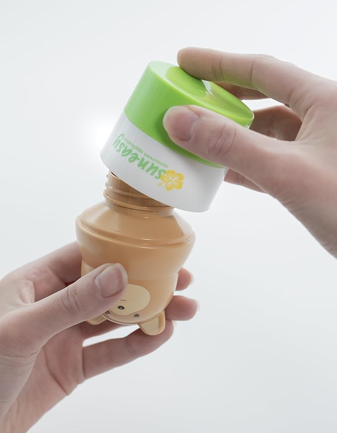 YAYA ORGANICS Sun-Easy Sunscreen Applicator, Refillable Roll-On with Sponge for Kids and Babies, Fun, Fast and Mess-Free application, Holds 100 ml, Bear/Pink Cap