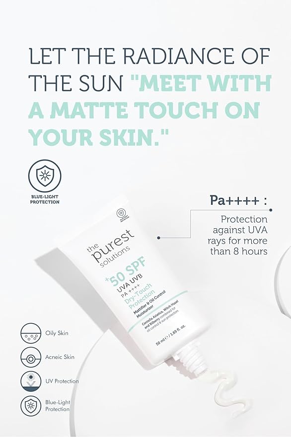 The Purest Solutions Dry-Touch Protection (Mattifier & Oil Control Moisturizer SPF 50+) - Combined with Witch Hazel & Bilberry - Oily Skin Type - Vegan | Cruelty Free | Eco Friendly (1.69 fl. oz)