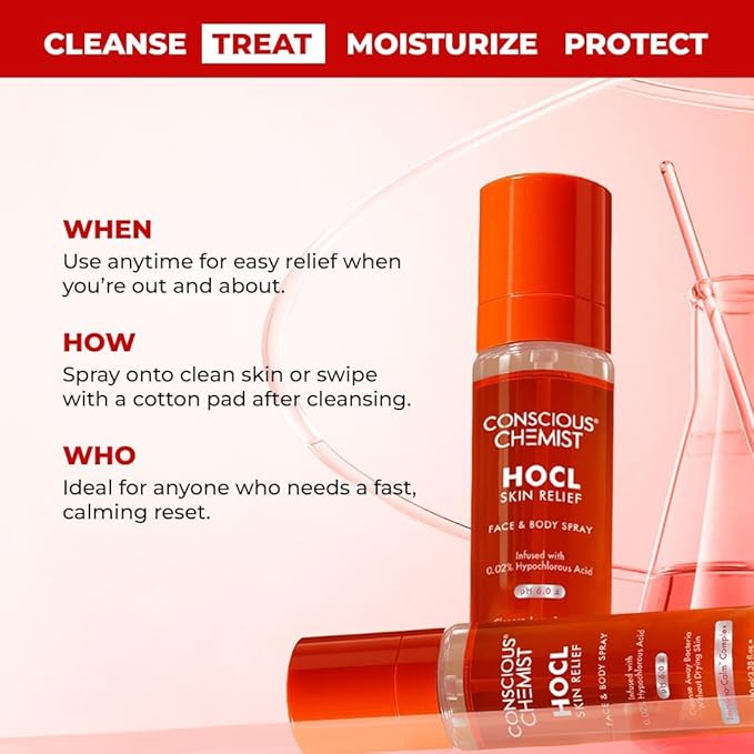Conciuos Chemists HOCL Skin Relief Face & Body Spray | 100ml | Soothing & Repairing Toner | Hypochlorous Acid Mist for Quick Relief from Body Odour, Acne, Redness & Irritation