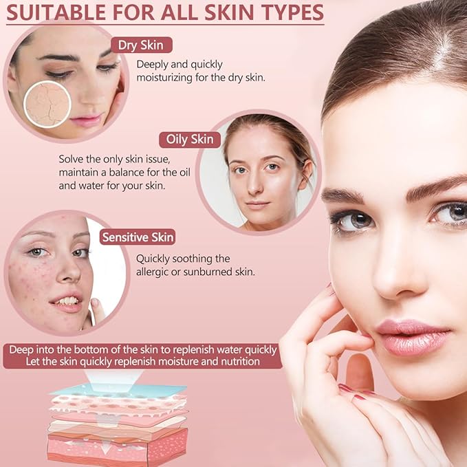 6-Piece Hydrating Skincare Set with Vitamin C, Face Care Kit Includes Cleanser, toner, lotion, essence, face cream, eye cream
