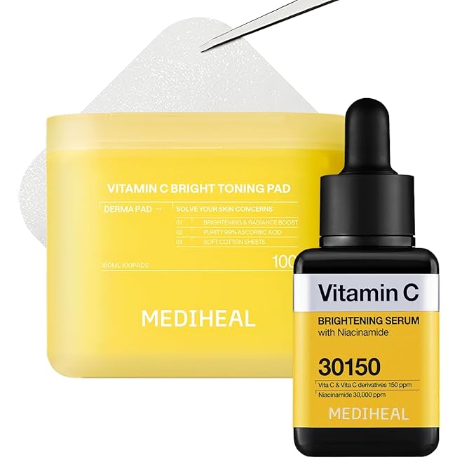 Mediheal Vitamin C Pad & Serum Skin Care Duo Set for Skin Clarity & Radiance – Vitamide Toner Pads (100 Count)+ Vitamin C Serum (1.35 fl.oz)