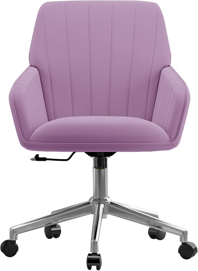 YISHENG Velvet Office Desk Chair with Silver Base, with Wheels,Modern Height Adjustable 360 Degree Swivel Upholstered Vanity Chairs with Arms for Living Room Bedroom,Light Purple