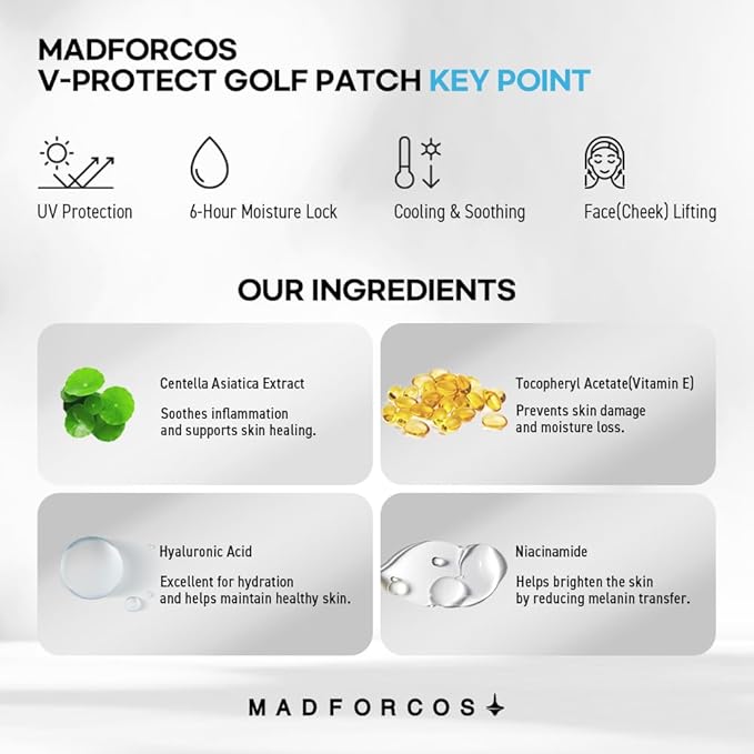 V-Protect Golf Sunscreen Patch for Golf & Outdoor Sports – UV Protection, Hydrating & Cooling Face Patches | 5 Count (Medium Size)