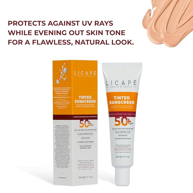 LICAPE® Tinted Sunscreen SPF 50 – High Protection Sunscreen for Face, Lightweight Skin Care with Natural Coverage